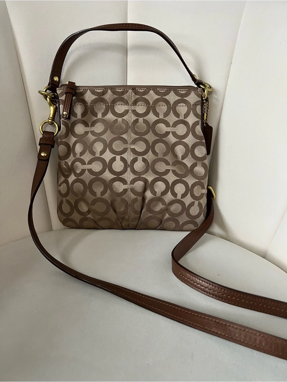 Coach Brown Signature Opt Art Crossbody Bag